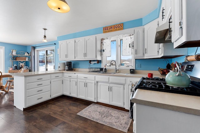 kitchen with gas range, a wealth of natural light, a sink, and white cabinetry