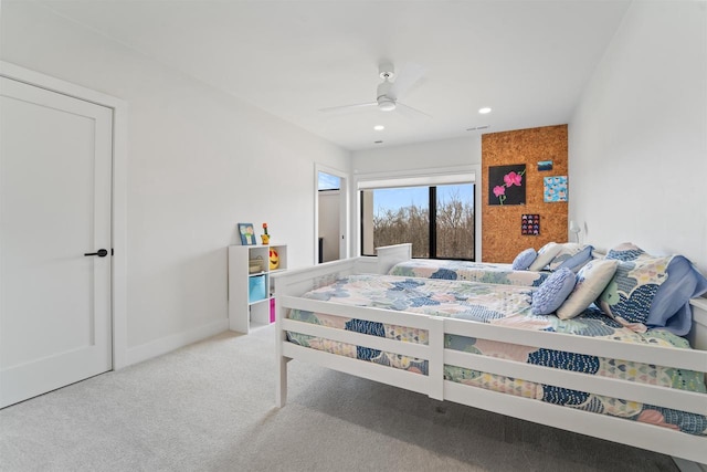 W4038 Maplewood Ln, Fond Du Lac, WI 54937 - bedroom featuring a ceiling fan, recessed lighting, carpet, and baseboards