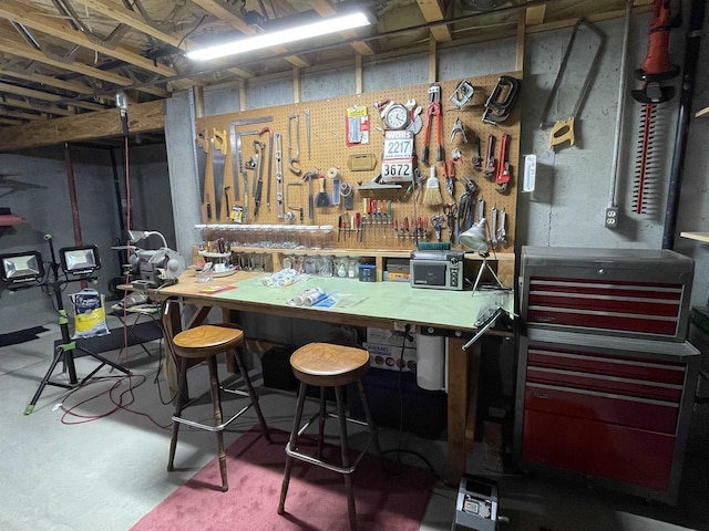 basement featuring a workshop area