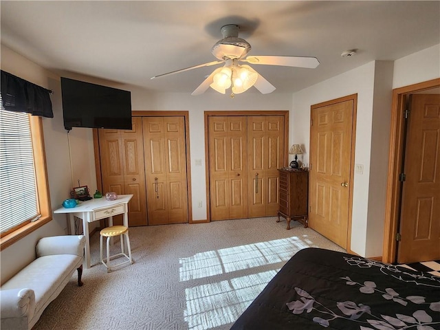 600 S Hayden St, Merrillan, WI 54754 - bedroom with ceiling fan, multiple closets, and light colored carpet