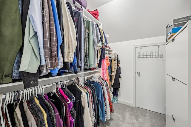 spacious closet featuring light carpet