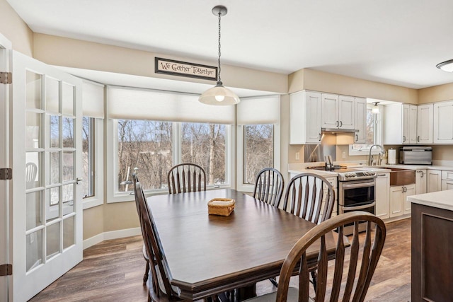 dining room with baseboards and wood finished floors