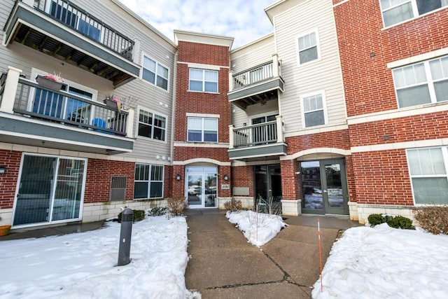 view of snow covered building