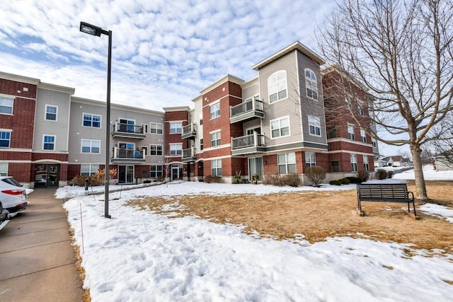 view of snow covered building