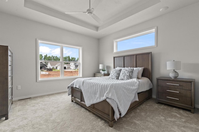 3687 Callalilly Ln, Appleton, WI 54913 - bedroom with a tray ceiling, carpet, and a ceiling fan