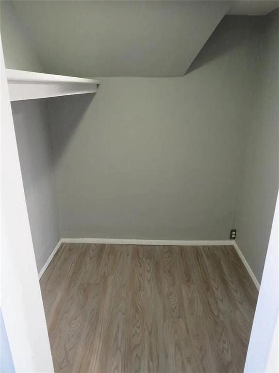 walk in closet with lofted ceiling and light wood-style flooring