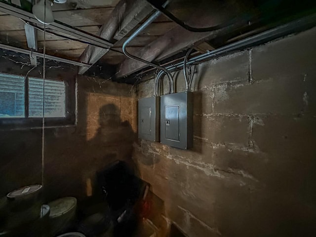 unfinished basement with electric panel