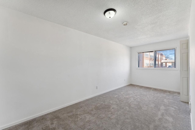 spare room with carpet, baseboards, and a textured ceiling