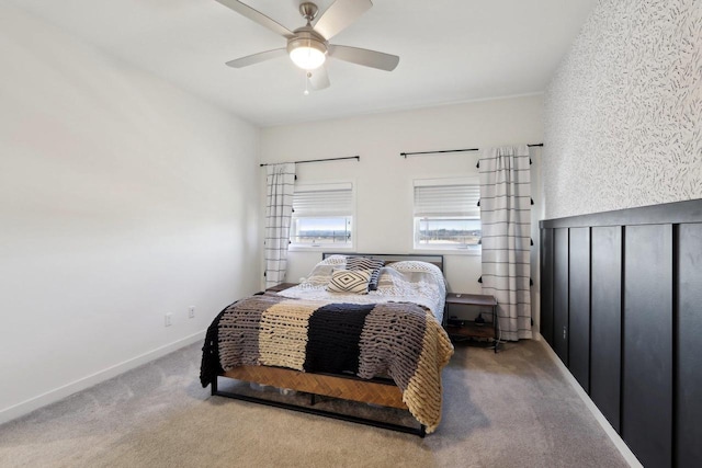 bedroom featuring ceiling fan and carpet flooring