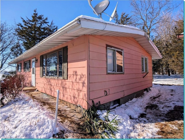 view of snow covered exterior