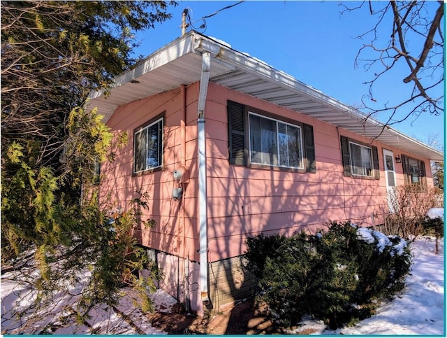 view of snow covered exterior