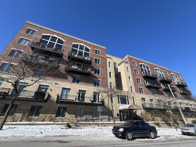 view of snow covered building