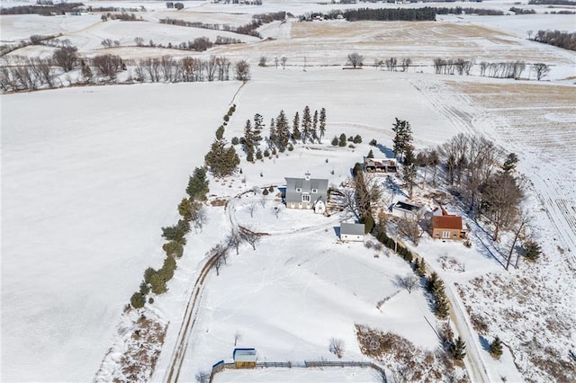 snowy aerial view with a rural view