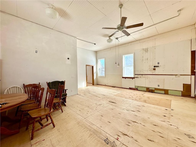 interior space featuring a ceiling fan