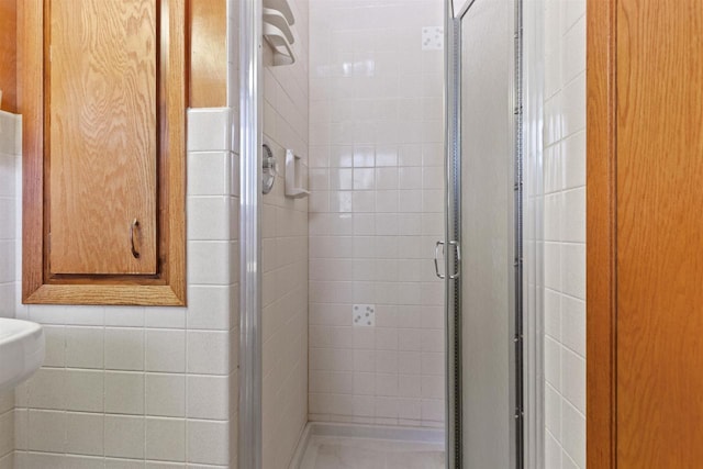 bathroom featuring a shower stall