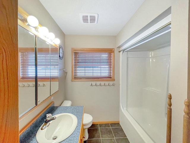 full bath with visible vents, baseboards, toilet, tile patterned flooring, and vanity