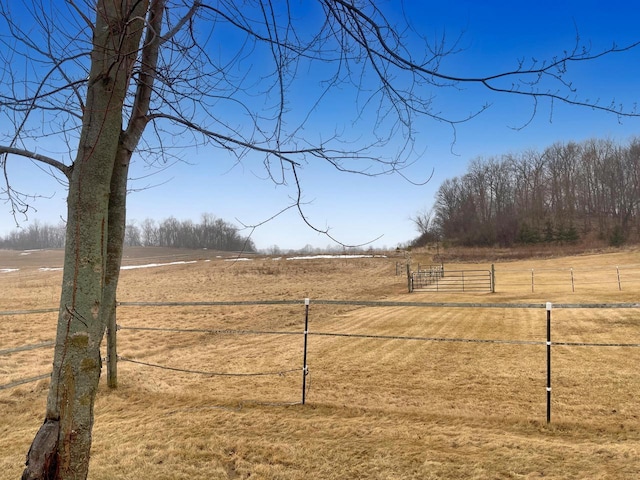 view of yard with a rural view and fence