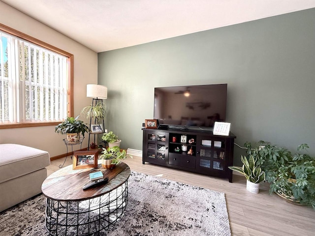 living room featuring baseboards and wood finished floors