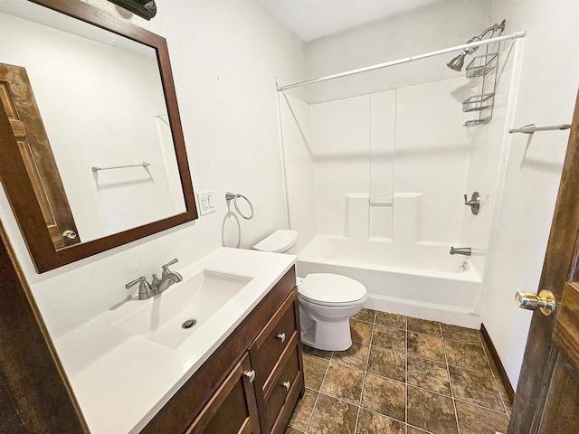 full bath featuring vanity,  shower combination, and toilet