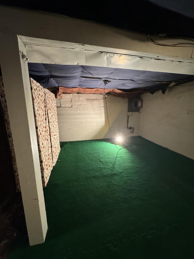 unfinished basement with electric panel