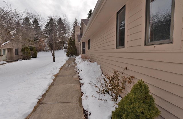 view of snow covered exterior