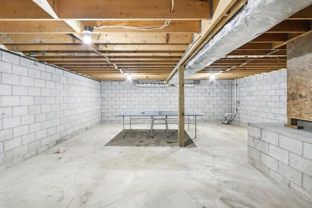 view of unfinished basement