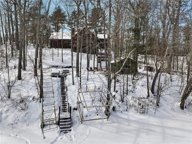 view of yard covered in snow