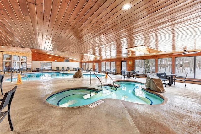 pool with an indoor hot tub