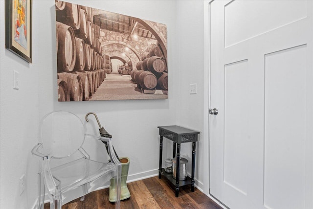 interior space featuring baseboards and wood finished floors