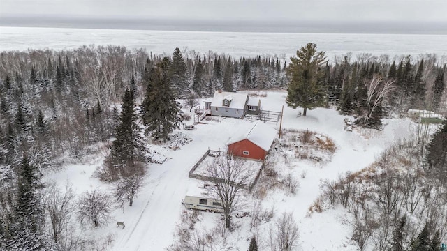 85780 Smith Dr, Port Wing, WI 54865 - snowy aerial view featuring a wooded view