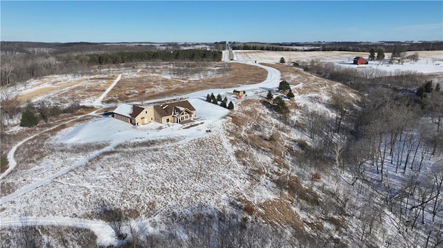 snowy aerial view with a rural view