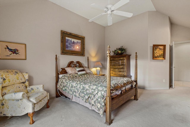 S32W32807 Bethania Ln, Dousman, WI 53118 - bedroom featuring vaulted ceiling, ceiling fan, carpet flooring, and baseboards