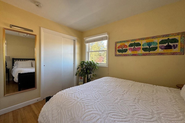 bedroom featuring a closet and wood finished floors