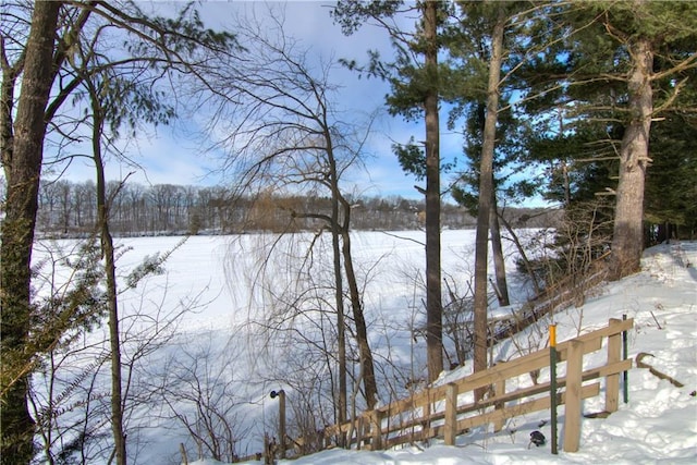 view of water feature featuring fence