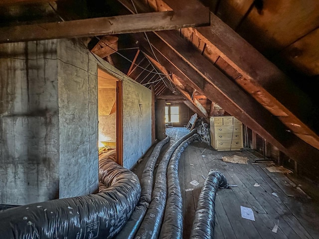 view of unfinished attic