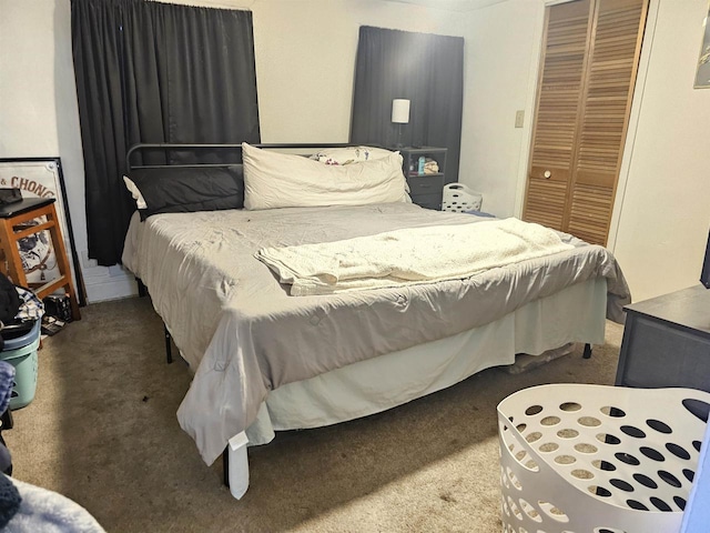 carpeted bedroom with a closet