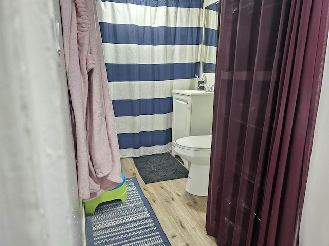 full bathroom with vanity, wood finished floors, and toilet