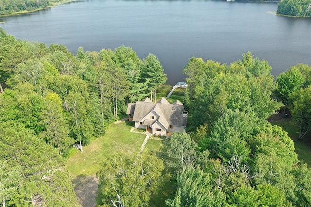 23310 Clam Lake Rd, Clam Lake, WI 54517 - aerial view featuring a water view and a view of trees