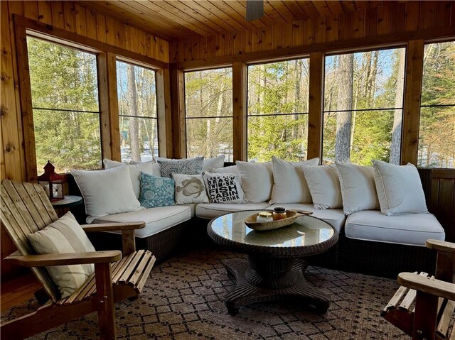 23310 Clam Lake Rd, Clam Lake, WI 54517 - sunroom / solarium featuring wooden ceiling