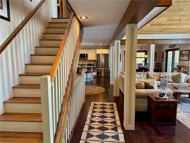23310 Clam Lake Rd, Clam Lake, WI 54517 - stairway with recessed lighting and wood-type flooring