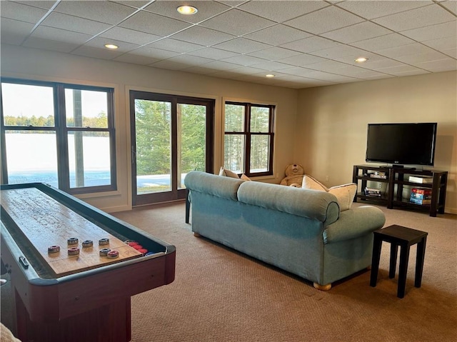 23310 Clam Lake Rd, Clam Lake, WI 54517 - carpeted living area featuring recessed lighting and a drop ceiling