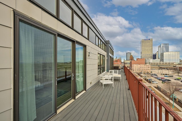 deck featuring a view of city