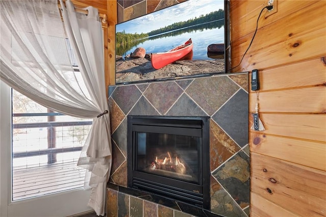 interior details featuring a fireplace