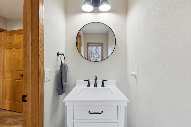 bathroom featuring wood finished floors and vanity