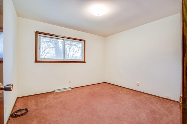 unfurnished room featuring carpet floors, visible vents, and baseboards