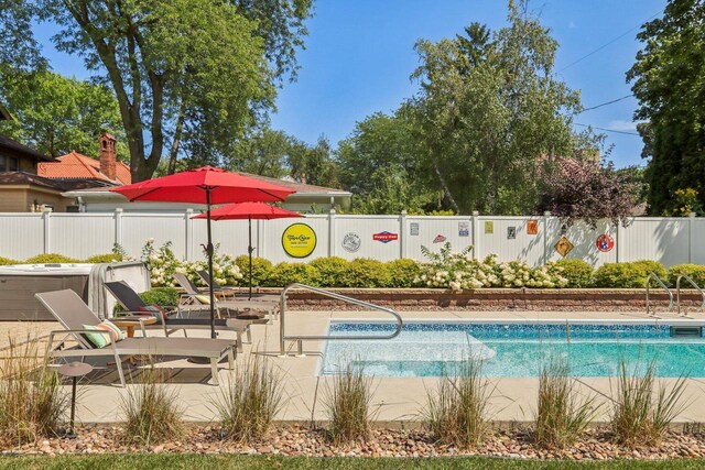 view of pool featuring a fenced backyard and a fenced in pool