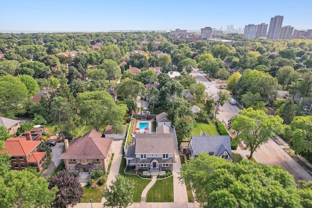 drone / aerial view with a city view