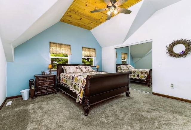 297 Debuhr Ln, Platteville, WI 53818 - carpeted bedroom with lofted ceiling, a closet, baseboards, and a ceiling fan