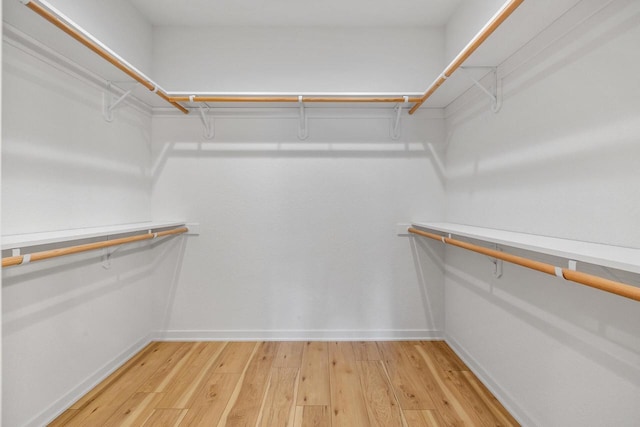 walk in closet with light wood finished floors