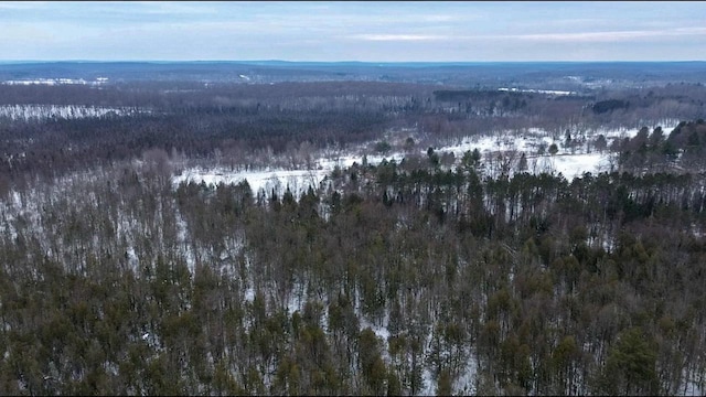 snowy aerial view with a forest view